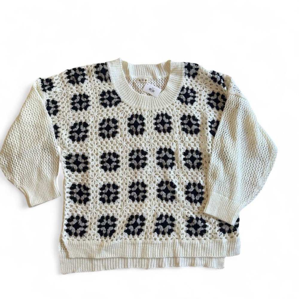 Pol Cream and black crochet sweater nwt